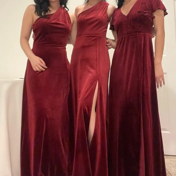 Birdy Grey Kira Velvet Cabernet Bridesmaid Dress - Picture 2 of 3